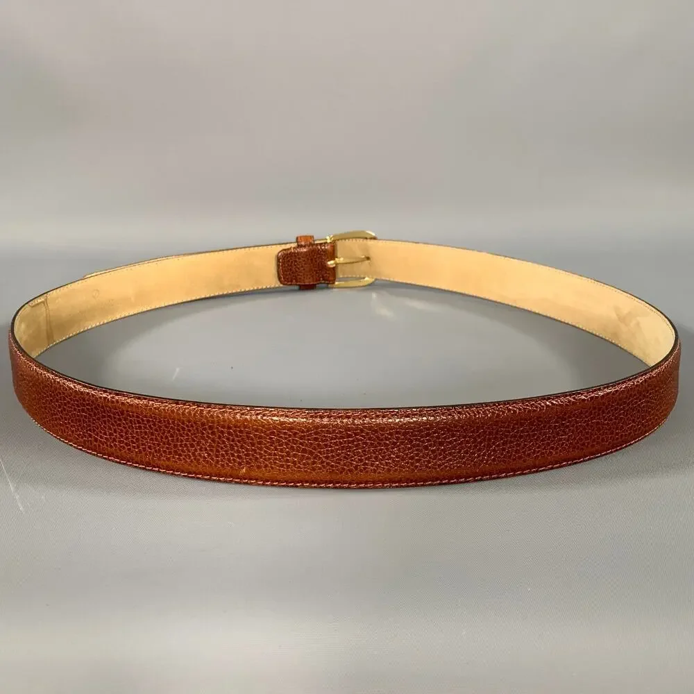 ERMENEGILDO ZEGNA Size 38 Brown Crackled Leather Belt